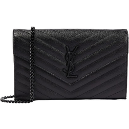 Saint Laurent Monogram Embossed Leather Chain Wallet - Black