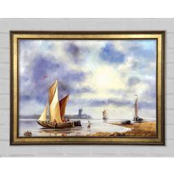 Longshore Tides Preparing To Dock Boat Illustration Gold Bild 118.9x84.1cm