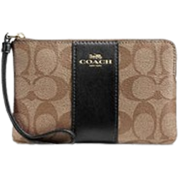 Coach Corner Zip Wristlet In Signature Canvas - Gold/Khaki/Black