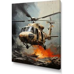 Design Art Abstract Military Apache Helicopter Multicolour Framed Art 12x20"