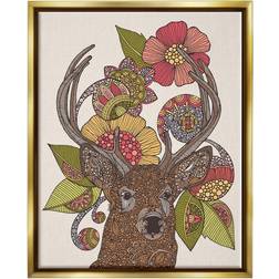 Stupell Detailed Deer Wild Floral Blossoms Mandala Fractals Floater Gold Framed Art 17x21"