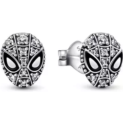 Pandora Marvel Spider Man Mask Pavé Stud Earrings - Silver/Transparent