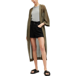 AllSaints Misha Mesh Longline Kimono Cardigan - Khaki Green
