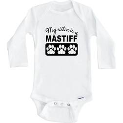 Really Awesome Shirts Baby's My Sister Is A Mastiff Bodysuit - White
