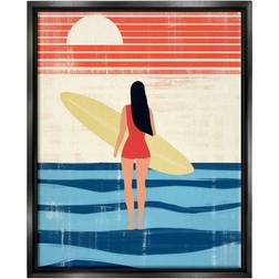 Stupell Floater Rustic Surfer Girl Abstraction Black Framed Art 16x20"