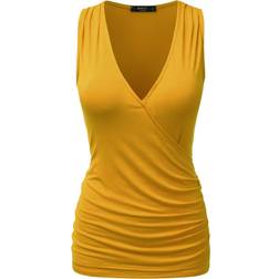 DOUBLJU Sleeveless Satin Ruched Hem Tank Top - Mustard