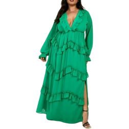 boohoo Frill Plunge Ruffle Maxi Dress Plus Size -Bright Green
