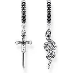 Thomas Sabo Snake & Sword Creole Earrings - Silver/Black