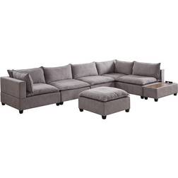 Contemporary Home Living Madison Ottoman & USB Light Gray Sofa 157" 6 Seater