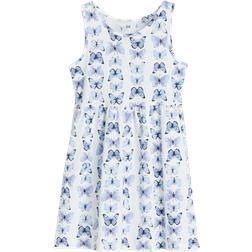 H&M Girl's Patterned Cotton Dress - White/Butterflies