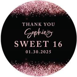 Andaz Press Party Decorations Personalized Sweet 16 Labels Black/Rose Gold 40-pack