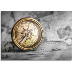 Longshore Tides Old Compass on World Map Grey/Gold Wanddeko 60x40cm