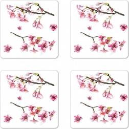 Ambesonne Cherry Blossom Sakura Branch Coaster 4