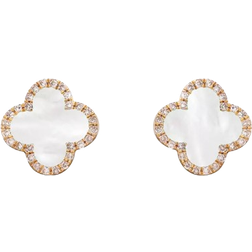 The Lovery Clover Stud Earrings - Gold/Mother of Pearl/Diamonds