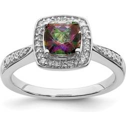 Goldia Mystic Fire Real Halo Engagement Ring - Silver/Transparent/Multicolur