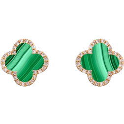 The Lovery Malachite Clover Stud Earrings - Gold/Diamond/Green