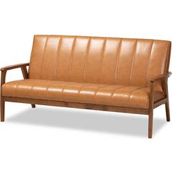Baxton Studio Nikko Tan & Walnut Brown Sofa 64" 3 Seater