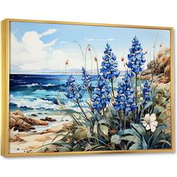 Design Art Blue Bonnets On The Beach Gold Framed Art 40x30"