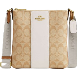 Coach Mini Rowan File Bag In Signature Canvas With Stripe - Im/Light Khaki/Chalk Lt Saddle