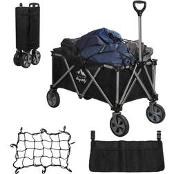 Collapsible Folding Wagon, Wagon Cart Heavy Duty Foldable Utility Camping Wagon Cart, Grocery Wagon with Removable Wheels Side Bag and Anti-Drop Net for Outdoor, Camping, Shopping, Sports