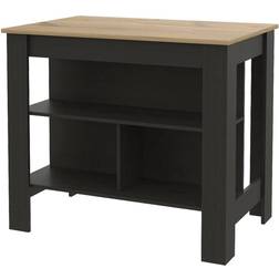 FM FURNITURE Brooklyn Kitchen Island Black/Light Oak Table