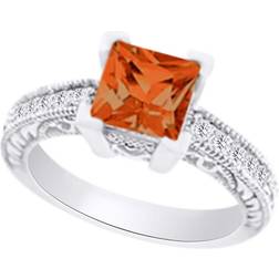Jewel Zone Antique Style Wedding Ring - White Gold/Citrine/Diamonds