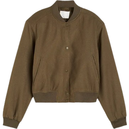H&M Linen Blend Pilot Jacket - Dark Khaki Green