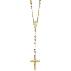 Finest Gold Beaded Rosary Pendant Necklace - Gold