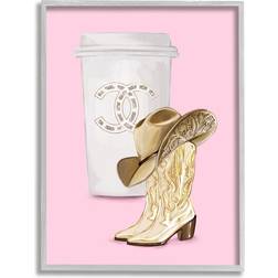 Stupell Pink Glam Cowgirl Boots Coffee Grey Framed Art 11x14"