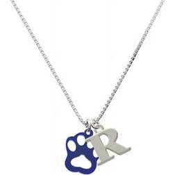 Delight Jewelry Small Paw R Initial Necklace - Silver/Blue