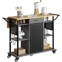 Bestier Rolling Kitchen Utility Cart with Collapsible Surface Vintage Dark Grey Trolley Table 53.5x25.2"