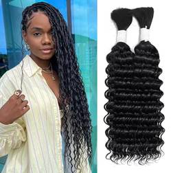 Deep Wave Bulk Brazilian Braiding Hair 20 Inch Natural Black 2-pack