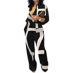 SeNight Women Elegant Long Sleeve Jumpsuit - Black/White