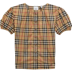 Burberry Kid's Check Stretch Cotton Blouse - Archive Beige