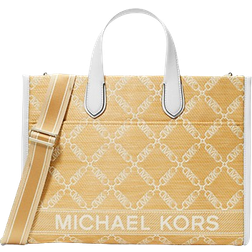 Michael Kors Gigi Large Straw Shopper with Empire Logo Pattern - Nature/Opticwht