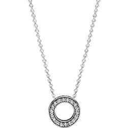 Pandora Logo Pavé Circle Collier Necklace - Silver/Transparent