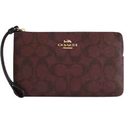 Coach Large Corner Zip Wristlet In Signature Canvas - Gold/Oxblood Multi