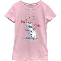 Disney Frozen Girl's Love Is in the Air Olaf Graphic Tee - Light Pink