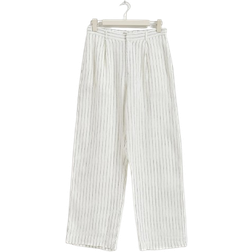 Gina Tricot Petite Linen Trousers - Offwh/Stripe