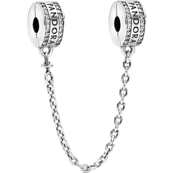 Pandora Logo Safety Chain Clip Charm - Silver/Transparent