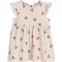 H&M Kid's Flounce Trimmed Jersey Dress - White/Strawberry (0928133060)