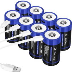 Rechargeable Lithium D Batteries with 4 in 1 USB-C Charging Cable 8-pack