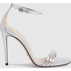 Gucci Women's Heeled Metallic Sandal, Silver, Leather