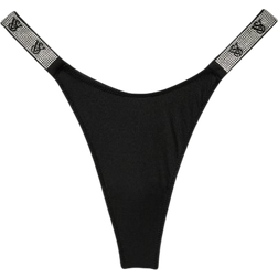 Victoria's Secret Double Shine Strap Smooth Thong Panty - Black