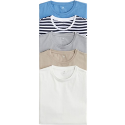 H&M Slim Fit T-shirts 5-pack - Navy Blue/Striped