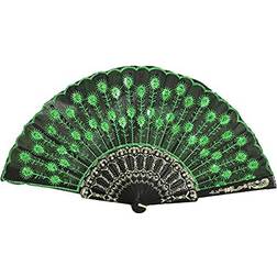 Peacock Feather Lace Folding Held Flower Fans