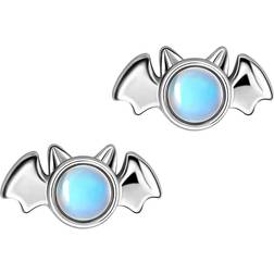 Iringnier Bat Stud Earrings - Silver/Moonstone