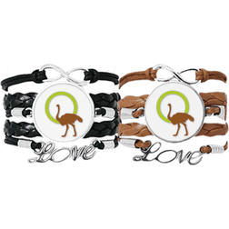 Ostrich Ring Wacth Wristband Double Set Bracelet - Black