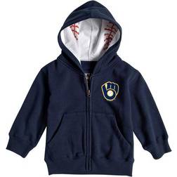 Soft As A Grape Kid's Milwaukee Brewers Baseball Print Full Zip Hoodie - Navy