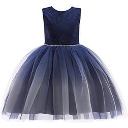 Glamulice Girl's A Line Bridesmaid - Navy Blue/White